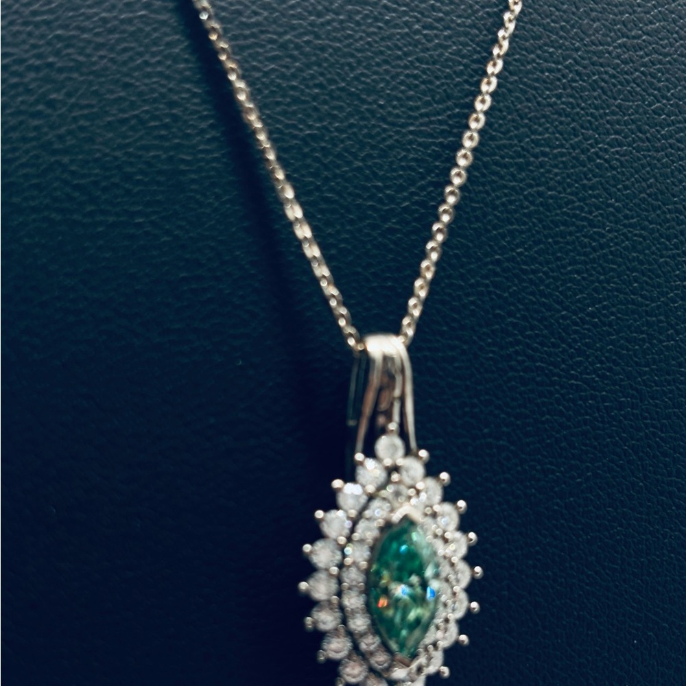 True peacock moissanite with white moissanite stone necklace.